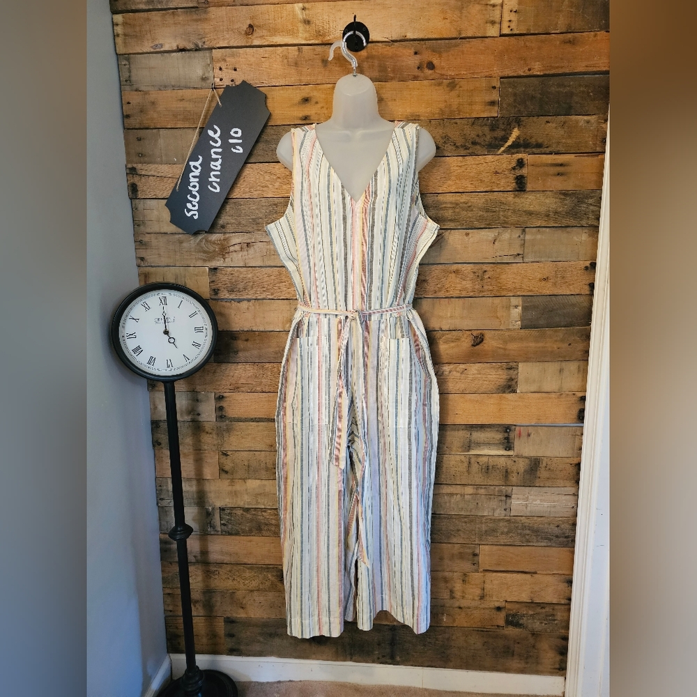 BeachLunchLounge women's stripped Linen/Cotton Wide Leg Jumpsuit size small